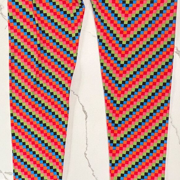 LuLaRoe | Orange Multi Checkered Women’s Stretchy Leggings - Picture 9 of 14